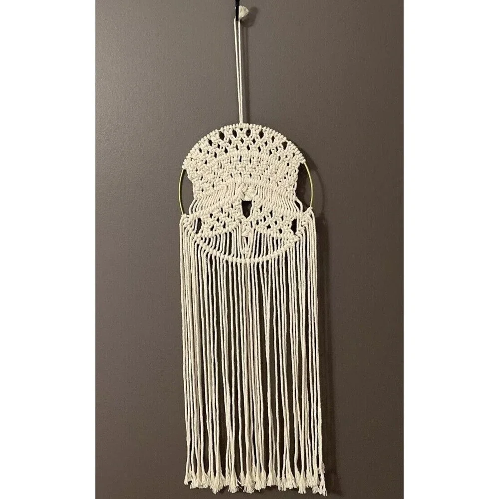 Macrame Woven Circle Cotton Tassel Round Wall Hanging Dorm Decor Bohemian New!